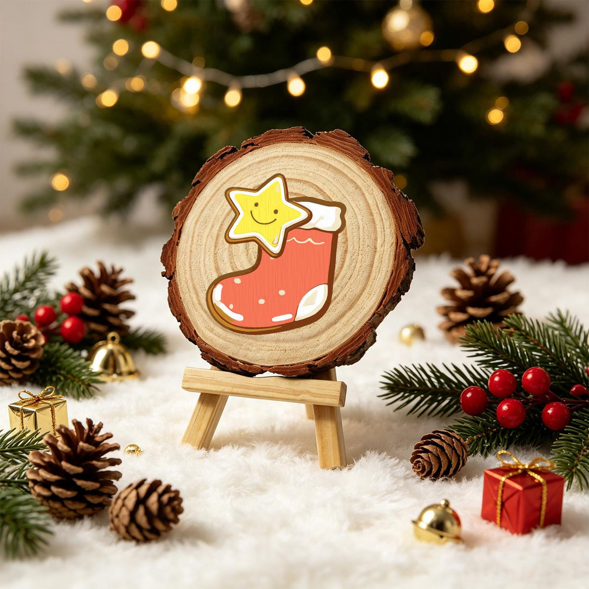 Smiling Star in a Red Stocking paint by numbers wood slice – image 22