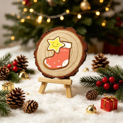 Smiling Star in a Red Stocking paint by numbers wood slice – image 22