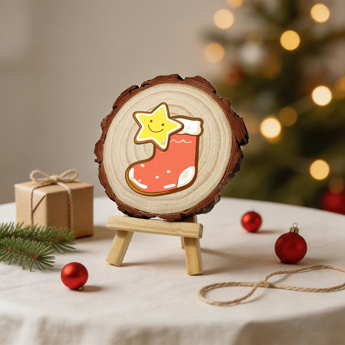 Smiling Star in a Red Stocking paint by numbers wood slice – image 25