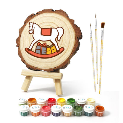 White Rocking Horse with Gifts paint by numbers wood slice – image 2