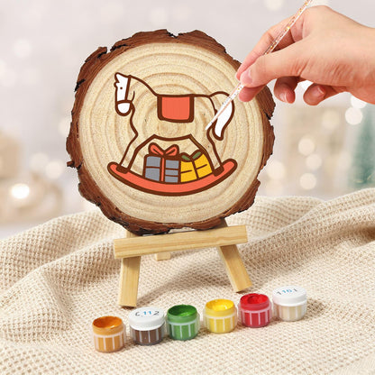 White Rocking Horse with Gifts paint by numbers wood slice – image 6