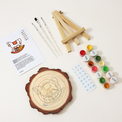 White Rocking Horse with Gifts paint by numbers wood slice – image 9