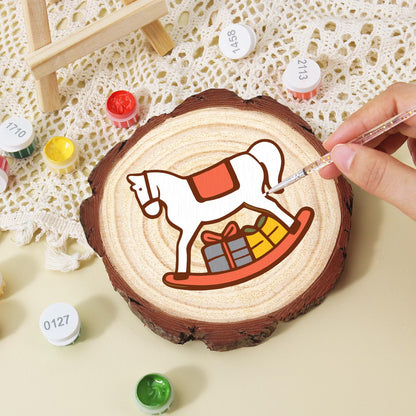 White Rocking Horse with Gifts paint by numbers wood slice – image 16