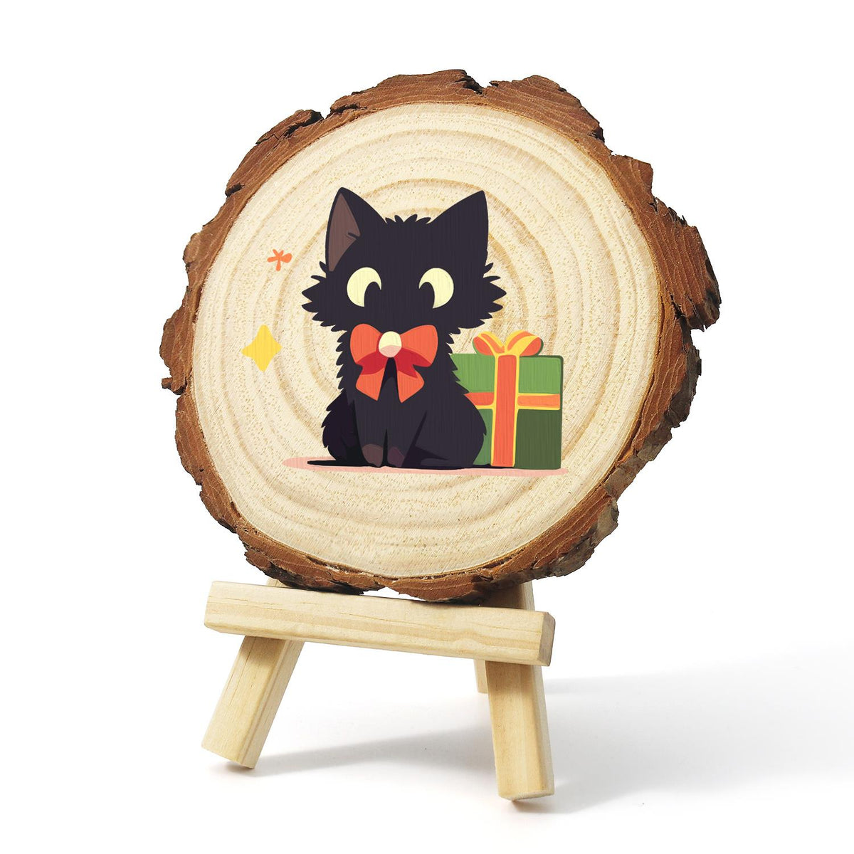 Black Cat with a Green Present paint by numbers wood slice – image 4