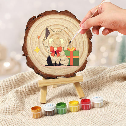 Black Cat with a Green Present paint by numbers wood slice – image 6