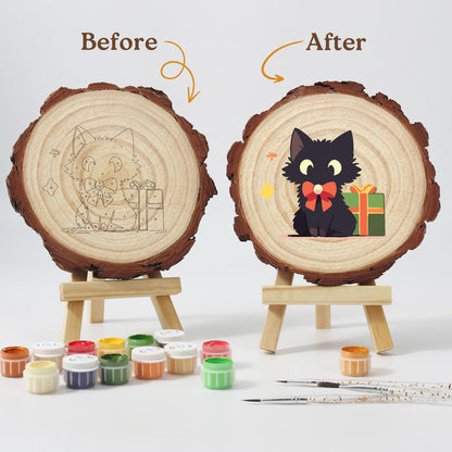 Black Cat with a Green Present paint by numbers wood slice – image 13