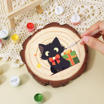 Black Cat with a Green Present paint by numbers wood slice – image 16