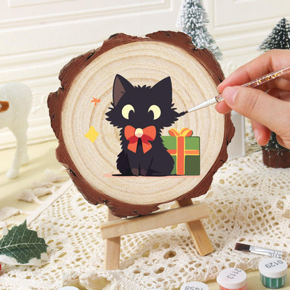 Black Cat with a Green Present paint by numbers wood slice – image 17