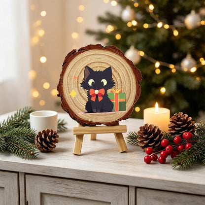 Black Cat with a Green Present paint by numbers wood slice – image 20