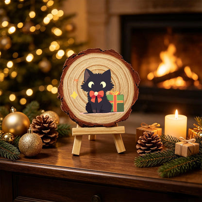 Black Cat with a Green Present paint by numbers wood slice – image 21