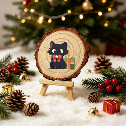 Black Cat with a Green Present paint by numbers wood slice – image 22