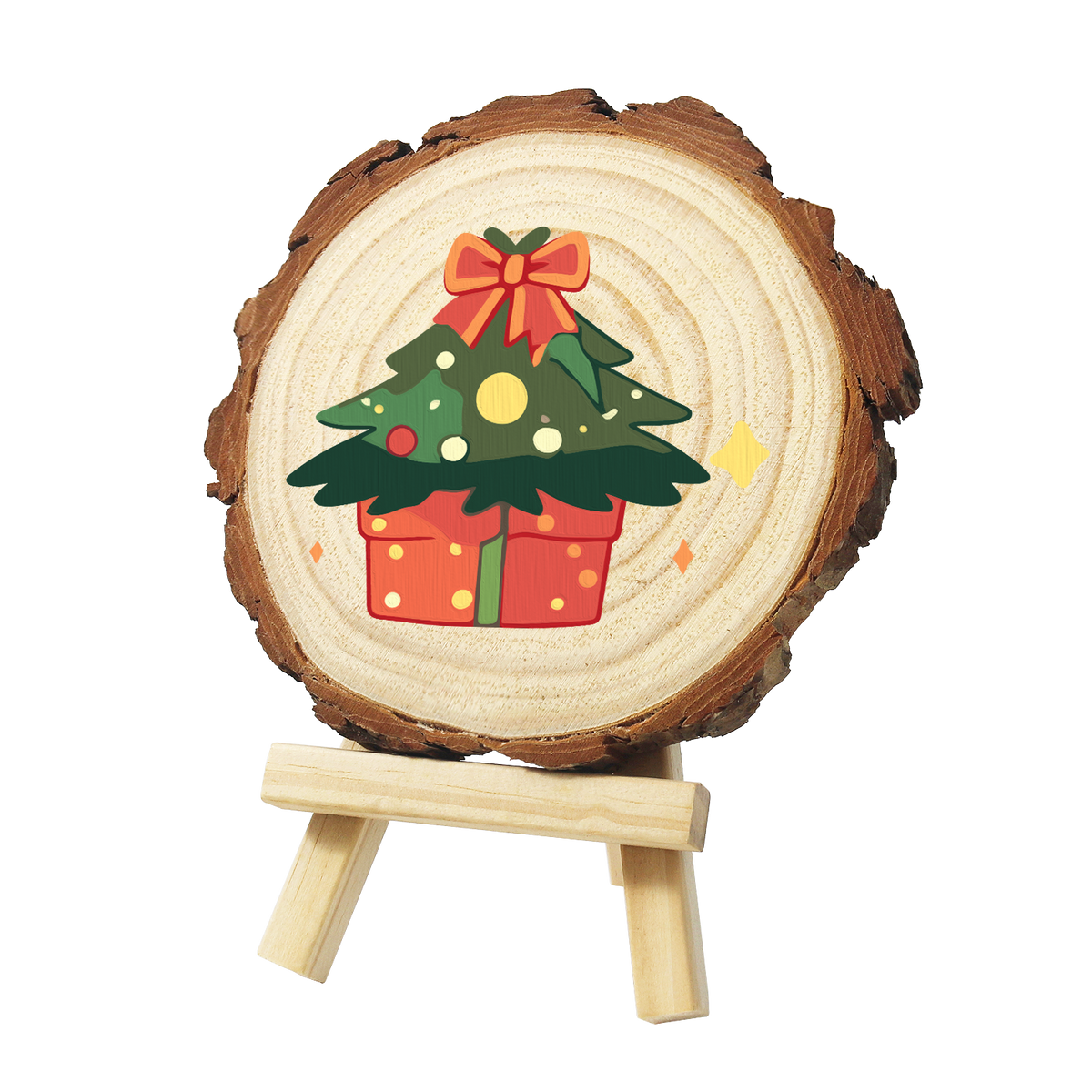 Bow-Topped Tree on a Gift Box paint by numbers wood slice – image 3