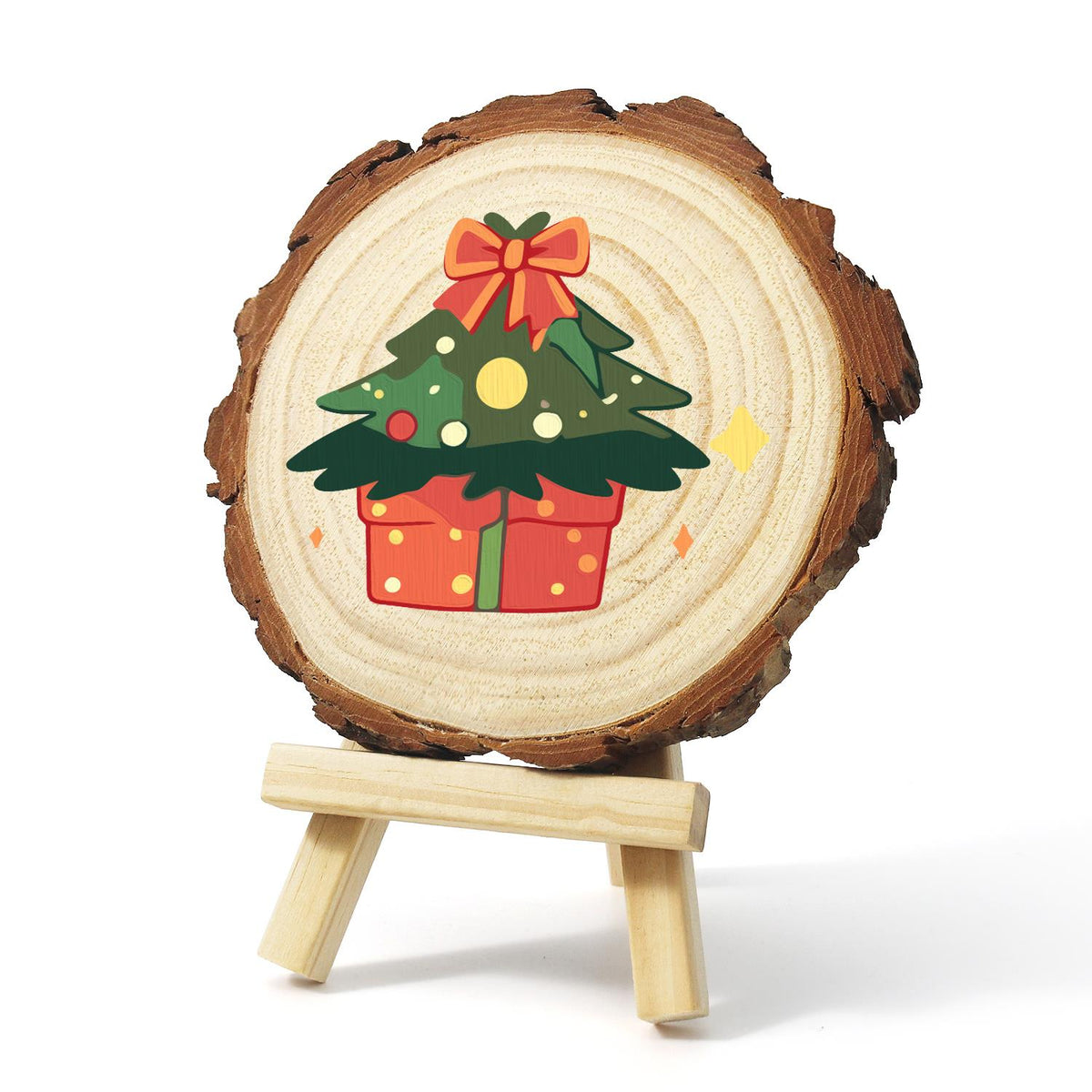 Bow-Topped Tree on a Gift Box paint by numbers wood slice – image 4