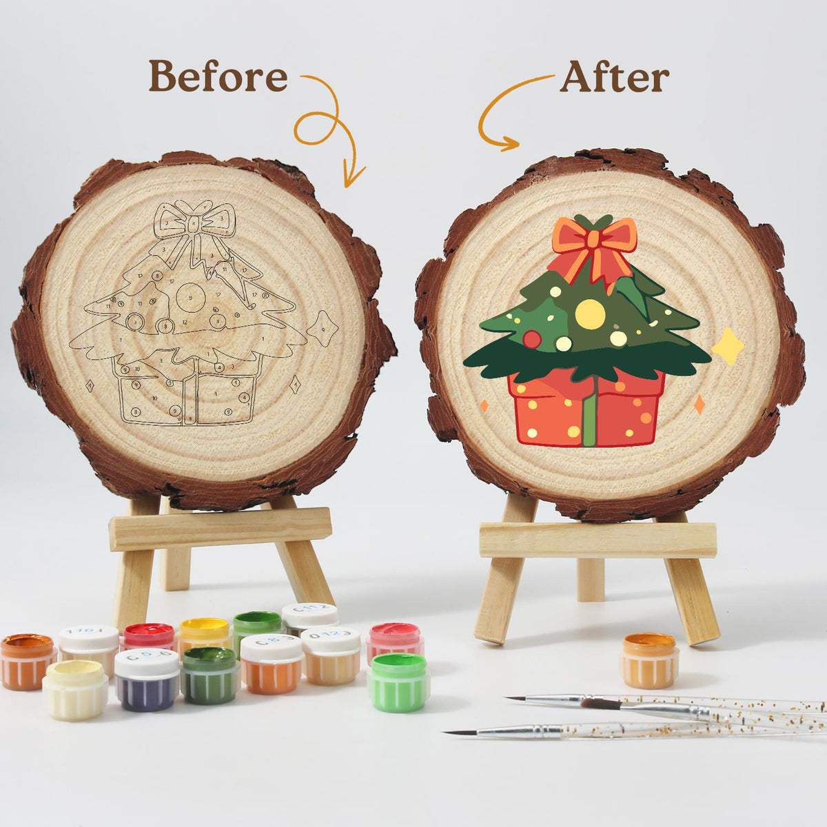 Bow-Topped Tree on a Gift Box paint by numbers wood slice – image 13
