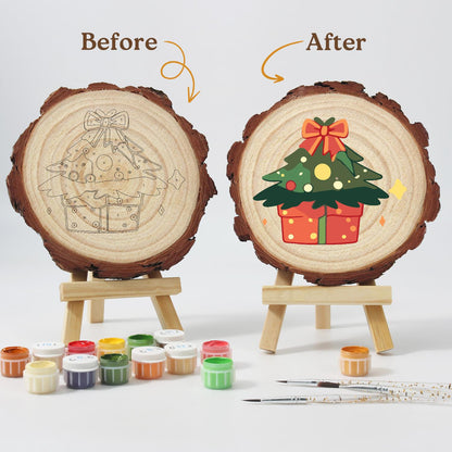 Bow-Topped Tree on a Gift Box paint by numbers wood slice – image 13