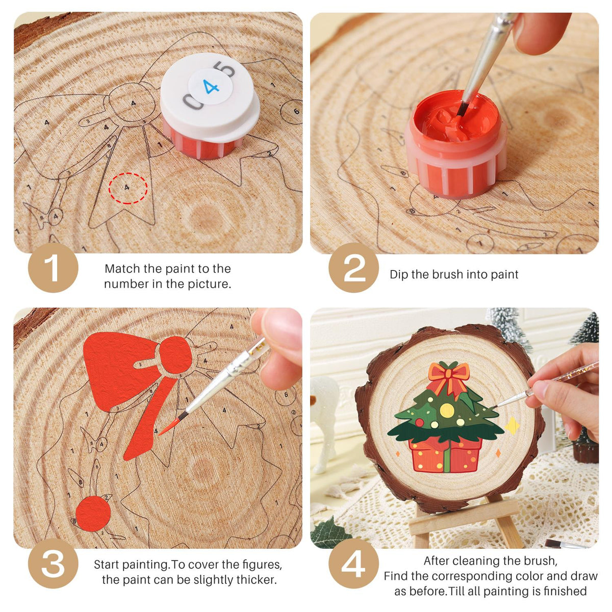 Bow-Topped Tree on a Gift Box paint by numbers wood slice – image 18