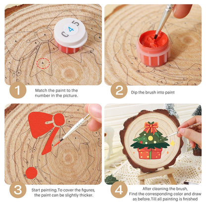 Bow-Topped Tree on a Gift Box paint by numbers wood slice – image 18