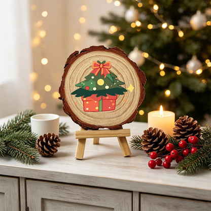 Bow-Topped Tree on a Gift Box paint by numbers wood slice – image 20