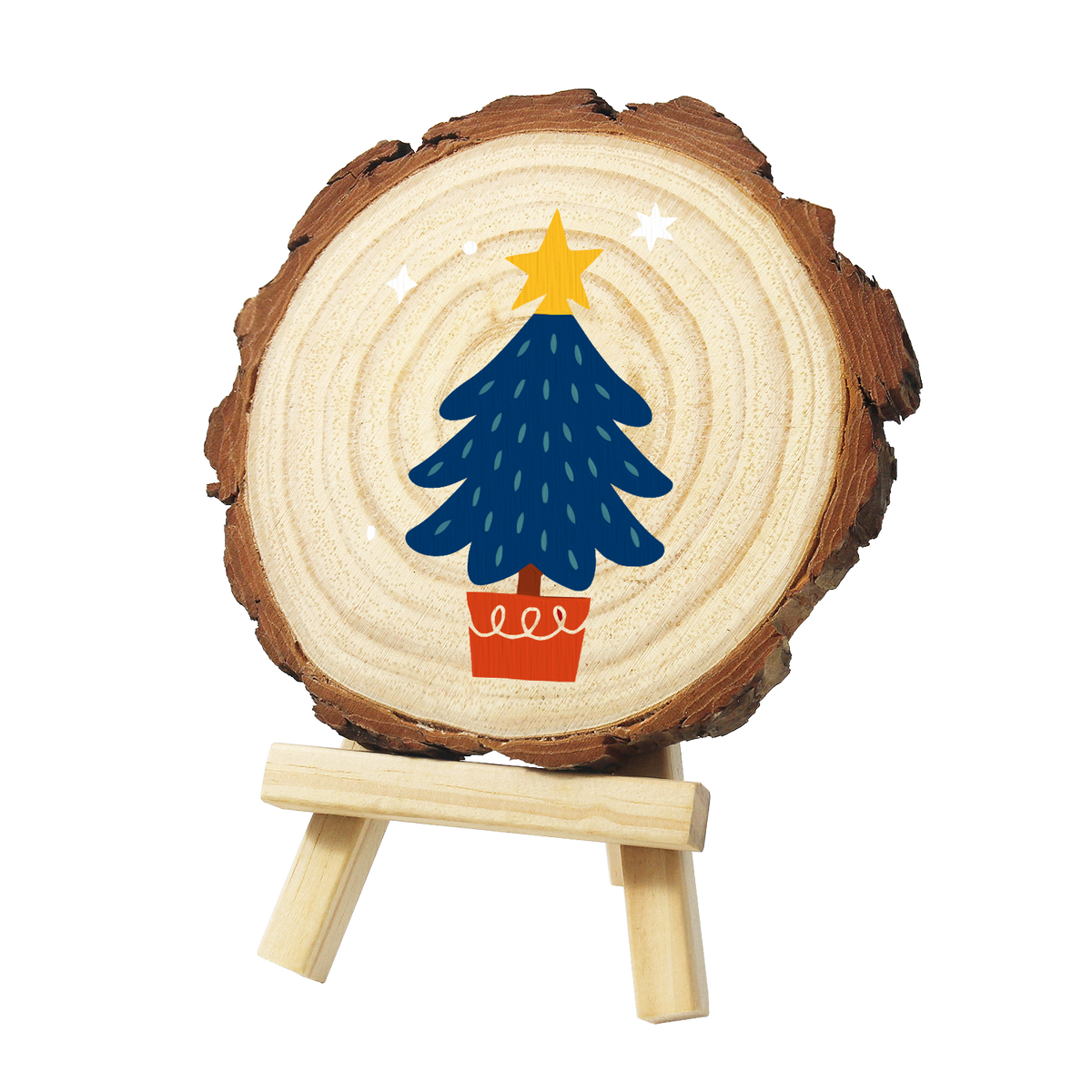 Potted Navy Tree with Gold Star paint by numbers wood slice – image 3