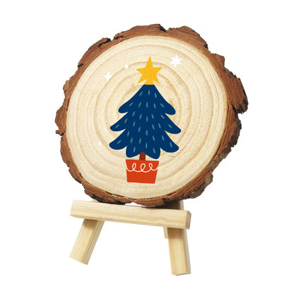 Potted Navy Tree with Gold Star paint by numbers wood slice – image 3