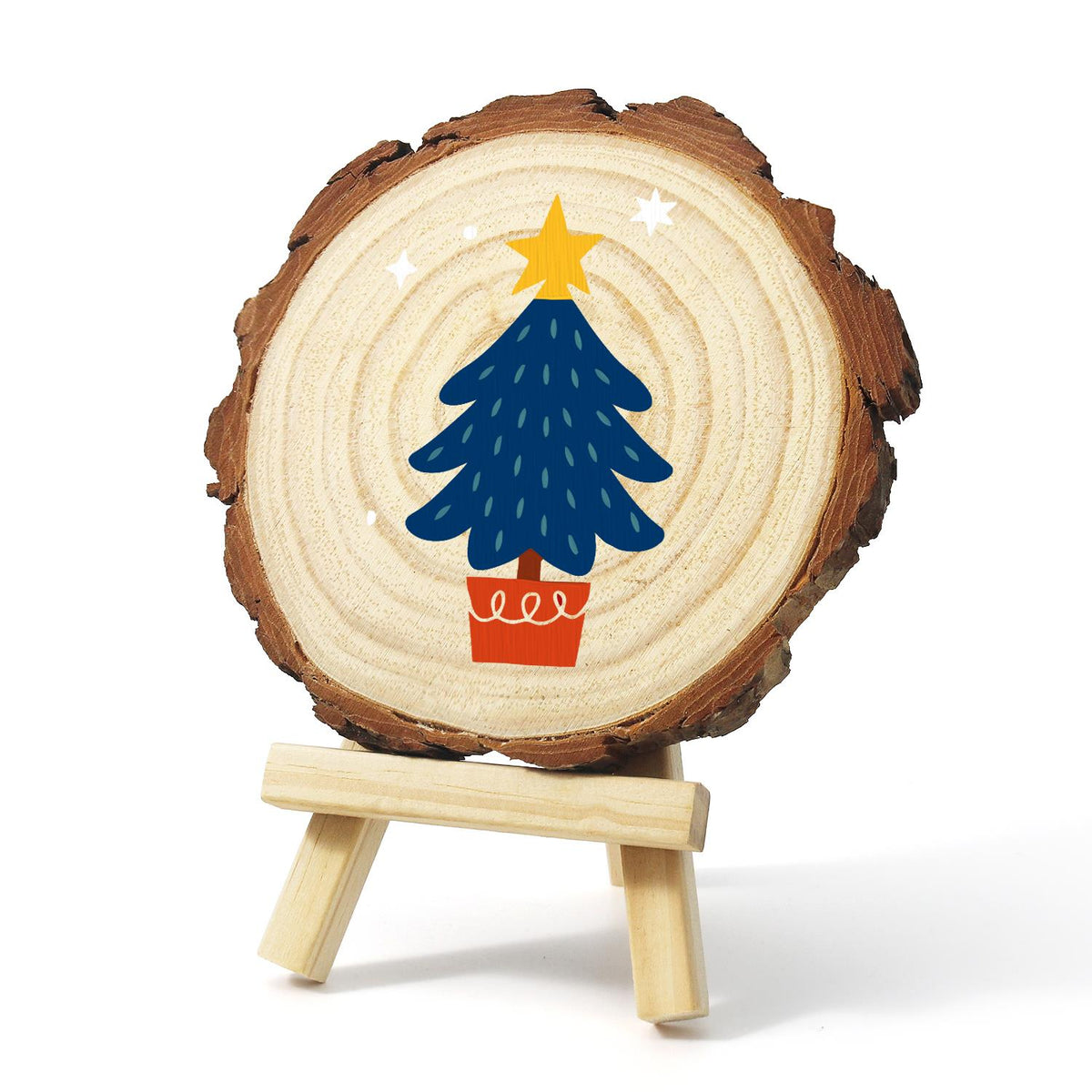 Potted Navy Tree with Gold Star paint by numbers wood slice – image 4