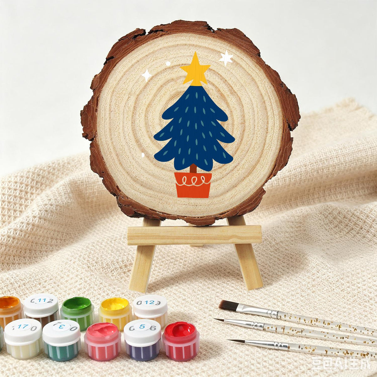Potted Navy Tree with Gold Star paint by numbers wood slice – image 5