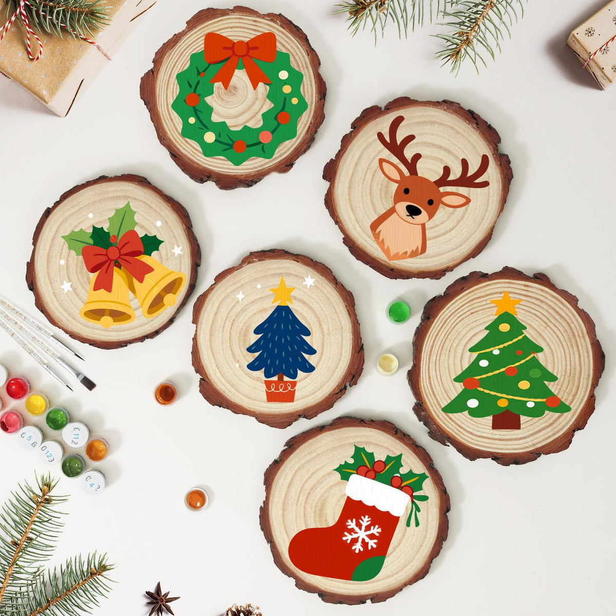 Potted Navy Tree with Gold Star paint by numbers wood slice – image 11