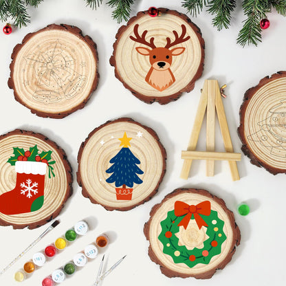 Potted Navy Tree with Gold Star paint by numbers wood slice – image 12