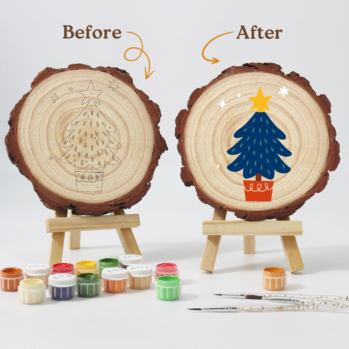 Potted Navy Tree with Gold Star paint by numbers wood slice – image 13