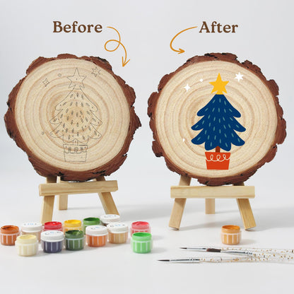 Potted Navy Tree with Gold Star paint by numbers wood slice – image 13