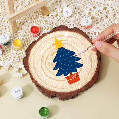 Potted Navy Tree with Gold Star paint by numbers wood slice – image 16