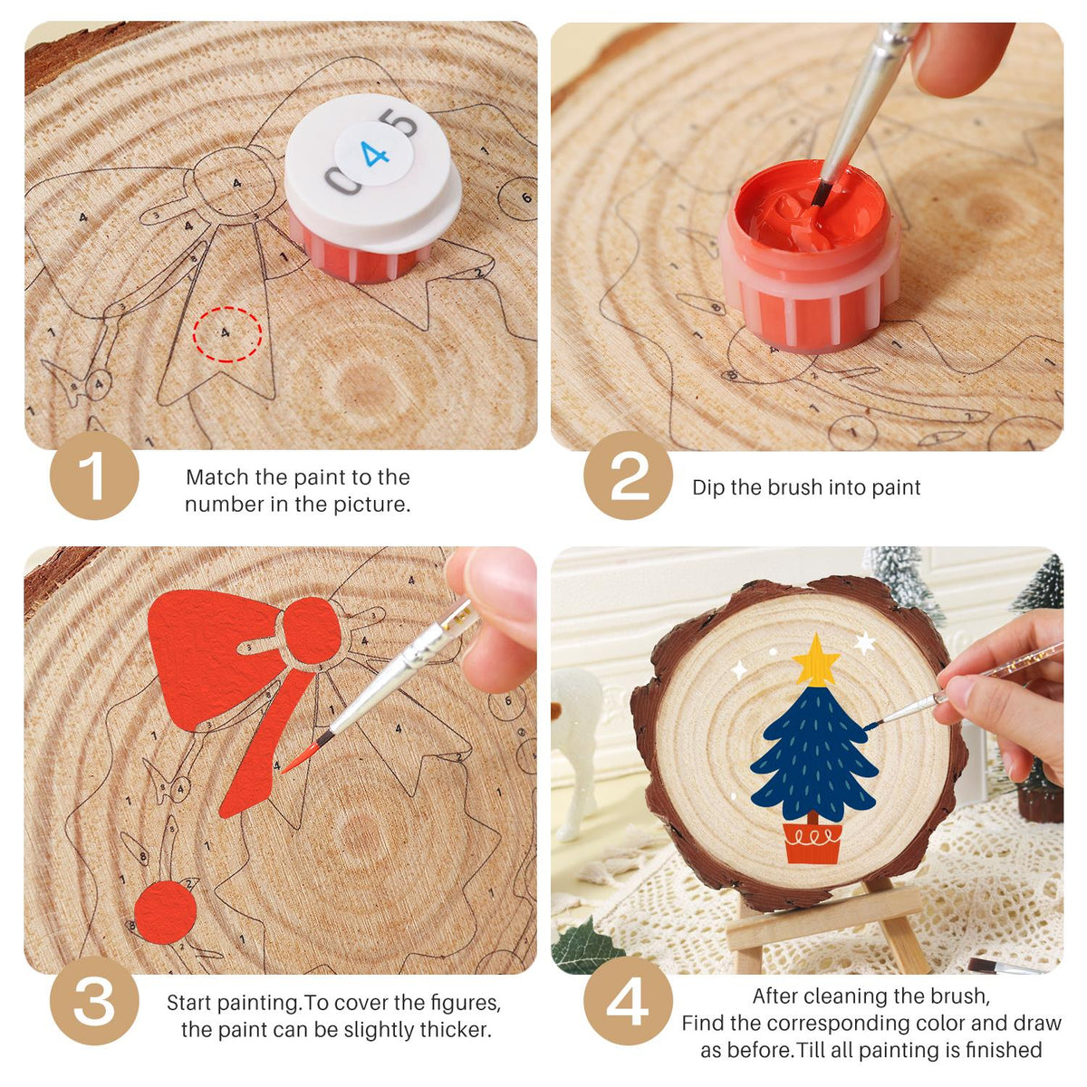 Potted Navy Tree with Gold Star paint by numbers wood slice – image 18