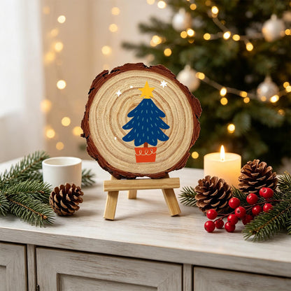 Potted Navy Tree with Gold Star paint by numbers wood slice – image 20