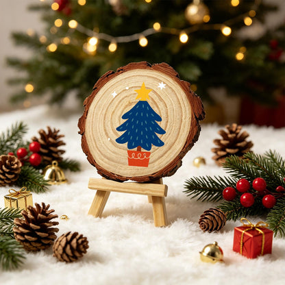 Potted Navy Tree with Gold Star paint by numbers wood slice – image 22
