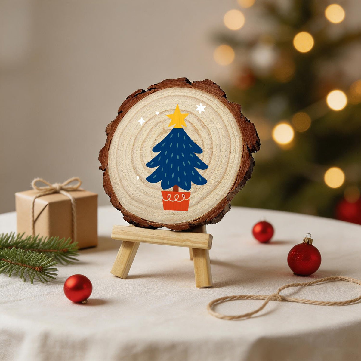 Potted Navy Tree with Gold Star paint by numbers wood slice – image 25