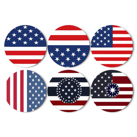 Stars and Stripes Medley paint by numbers placemat set – American flag designs in red, white and navy: stars and stripes, starburst circles and varied layouts