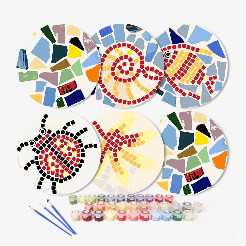 Mosaic Fish and Spiral Shell paint by numbers placemat set – image 2