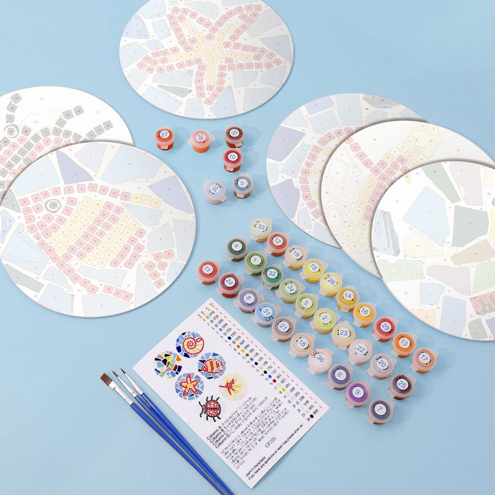 Mosaic Fish and Spiral Shell paint by numbers placemat set – image 7