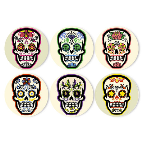 Flower-Crowned Sugar Skulls paint by numbers placemat set – Decorated sugar skulls with roses, hearts, stars and colourful floral patterns on cream