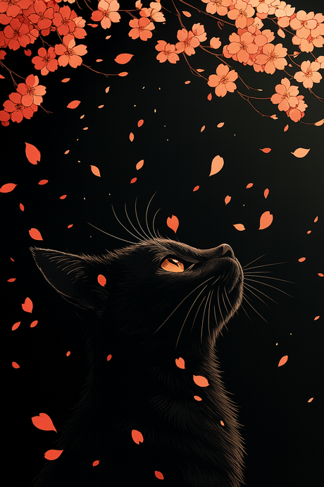 Black Cat with Petals (Diamond Painting) Diamond Painting kit