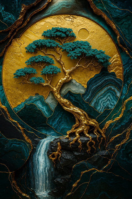 Golden Tree and Waterfall (Diamond Painting) Diamond Painting kit
