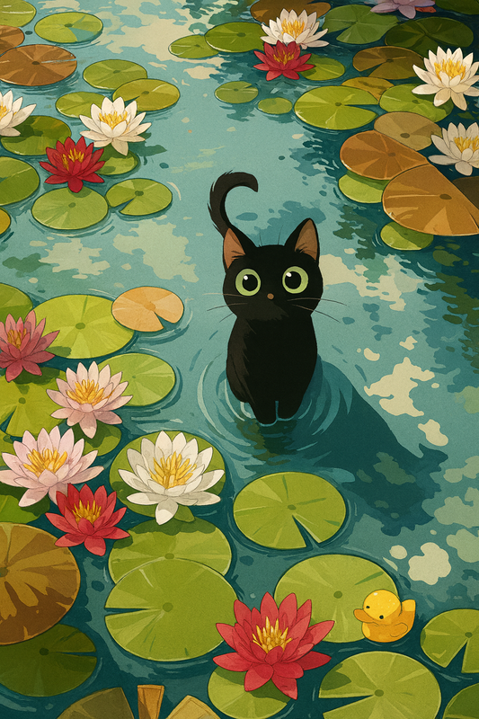 Moon-Eyed Cat and the Water Lilies