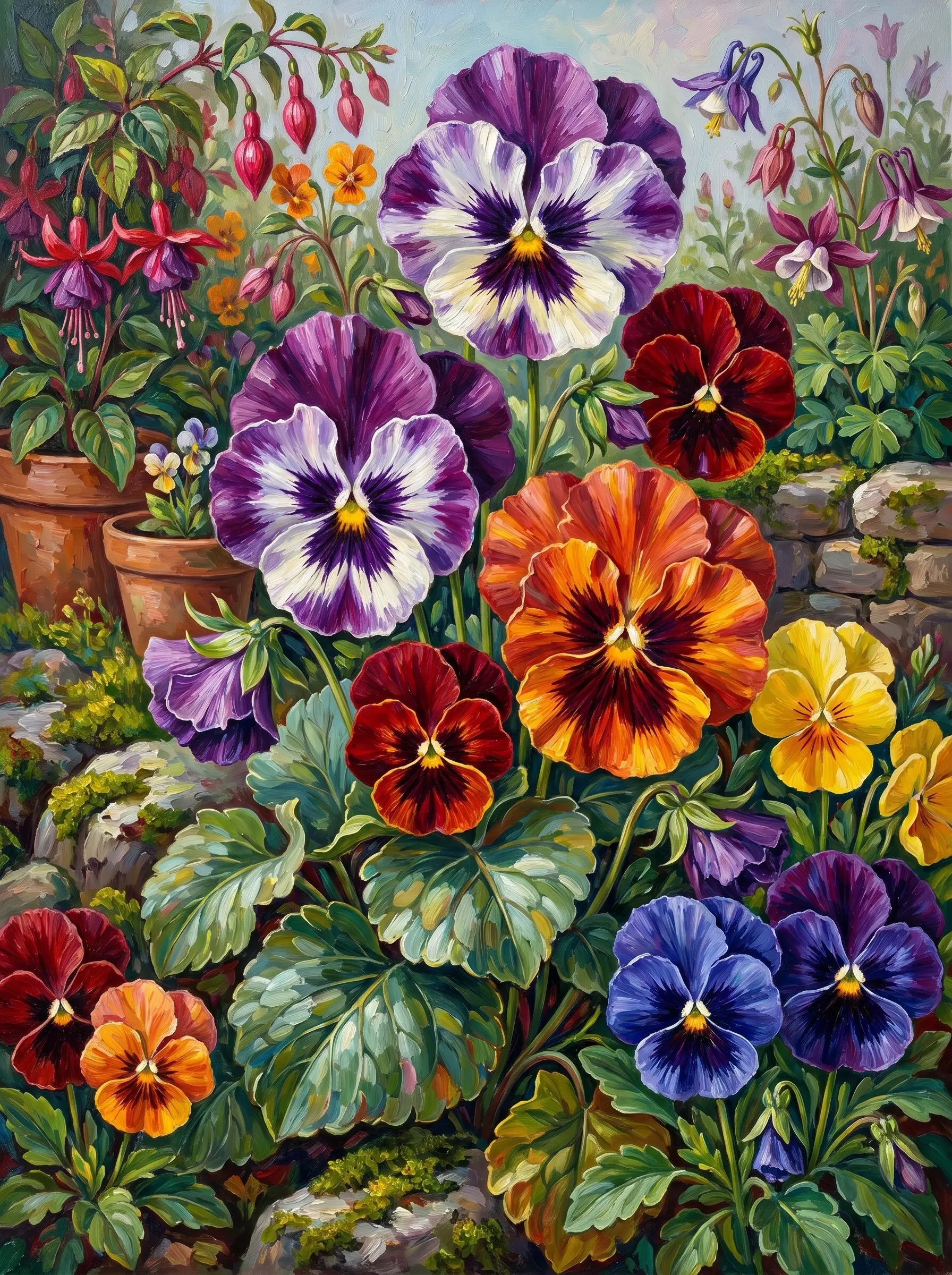 Pansy Garden Stone Wall (Diamond Painting)