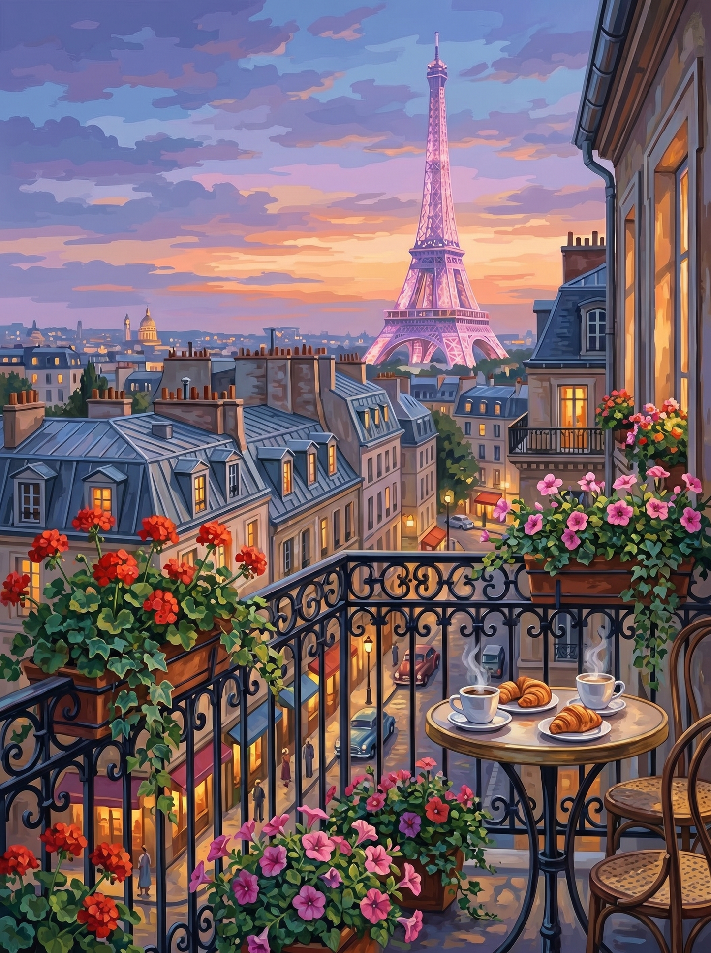 Paris Balcony Eiffel Dusk (150 Color Diamond Painting)