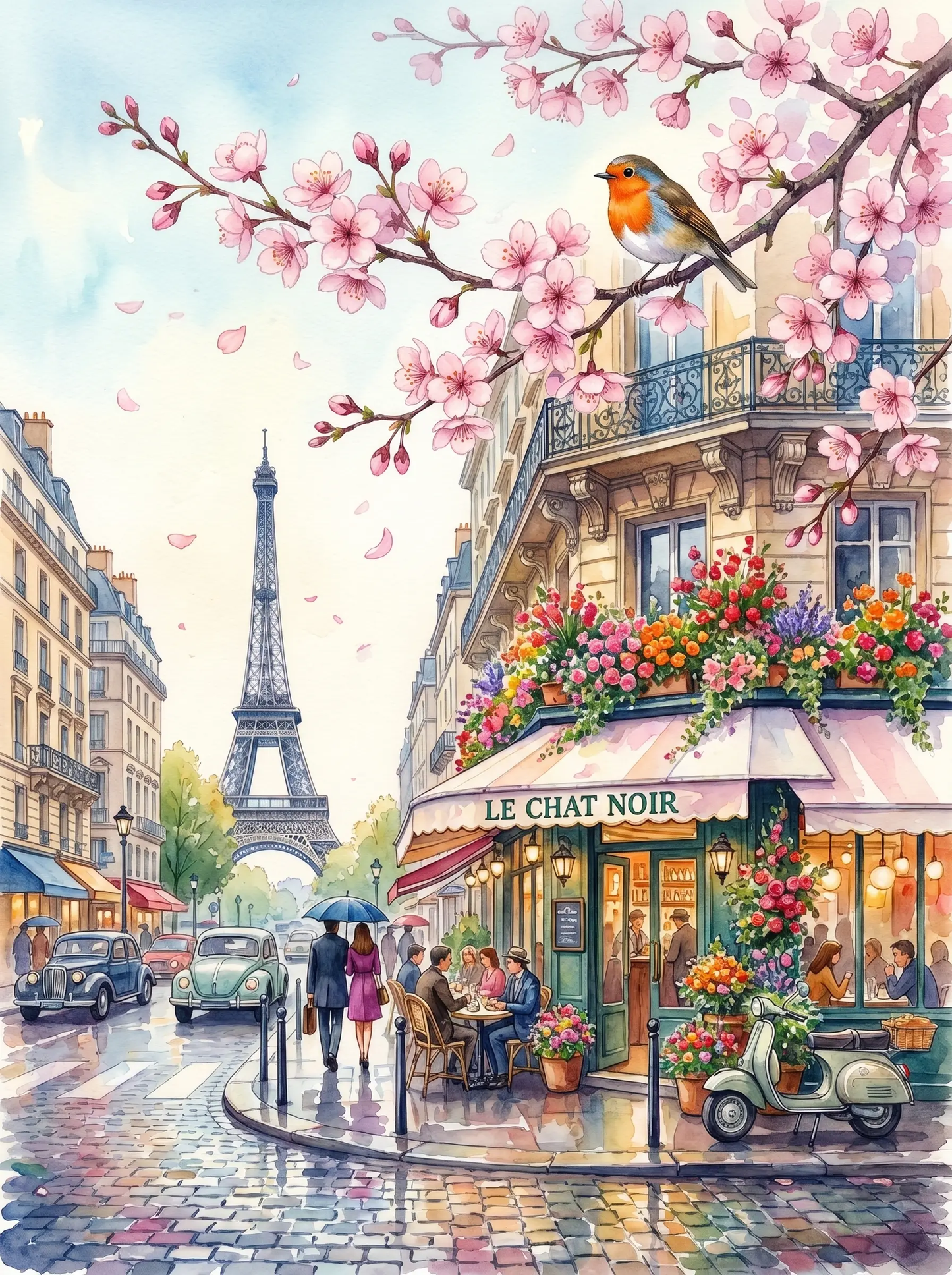 Paris Cafe Blossom Bird (Diamond Painting)