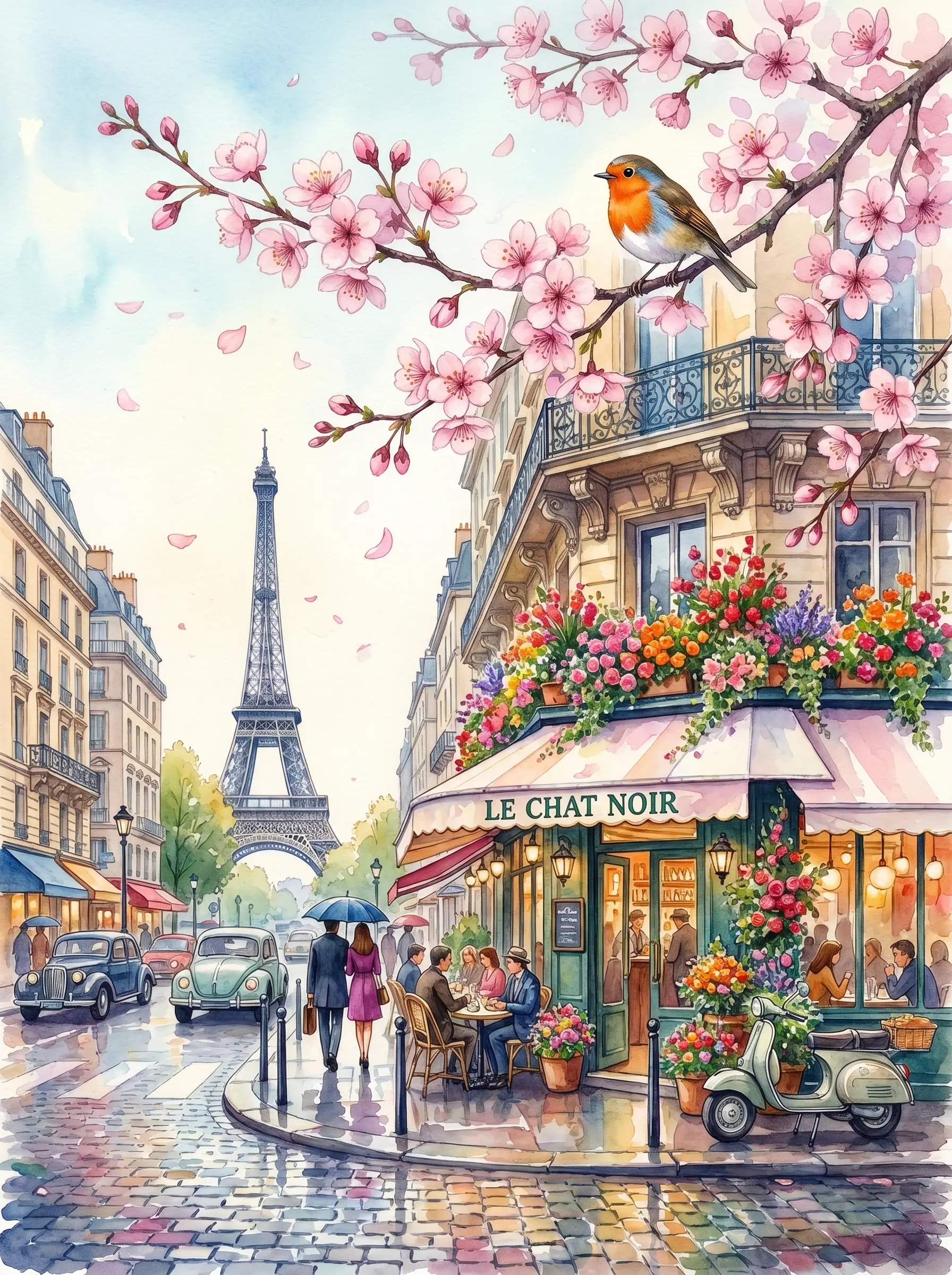 Paris Cafe Blossom Bird (Diamond Painting)