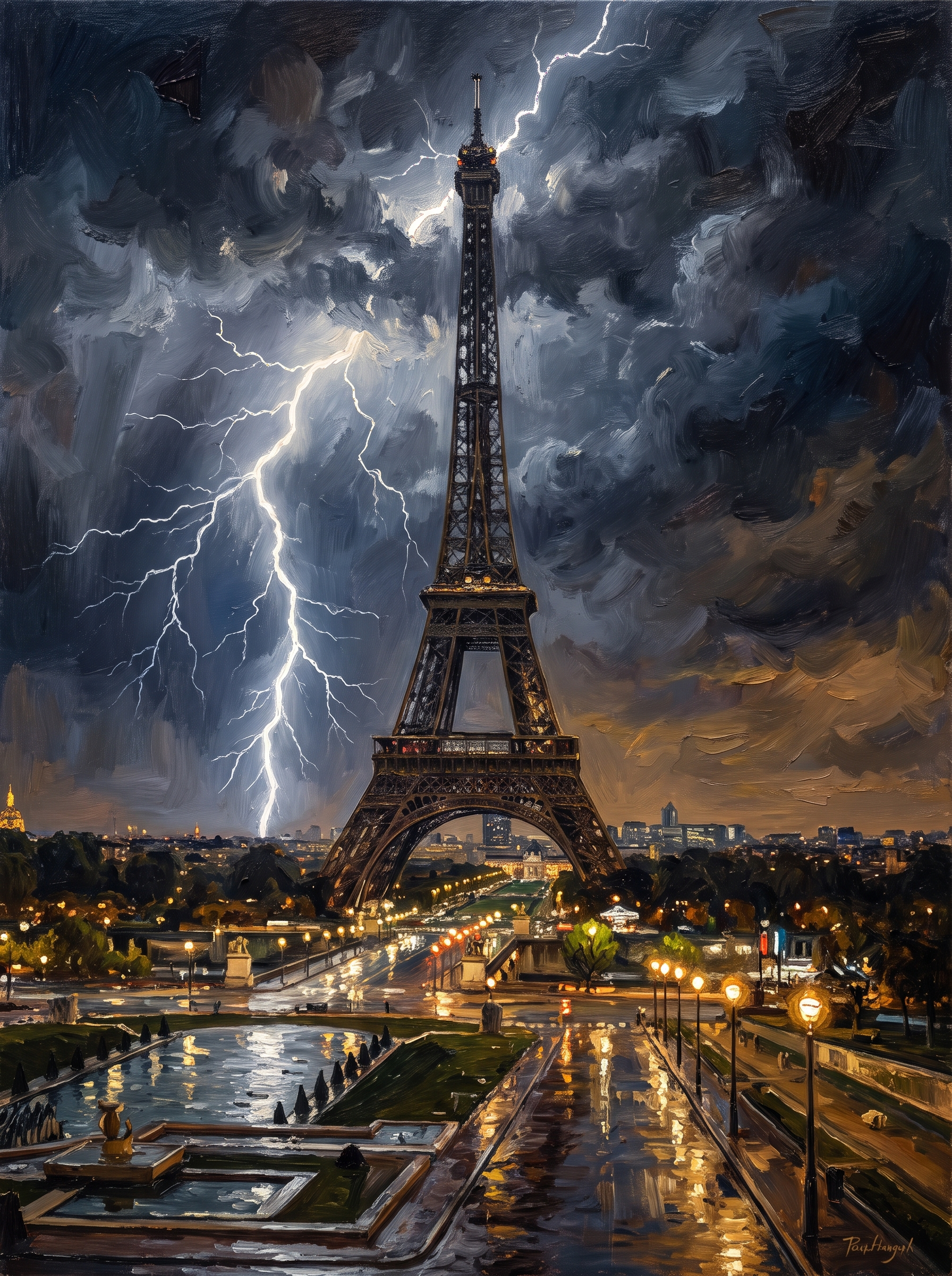 Paris Eiffel Stormy Night Lightning