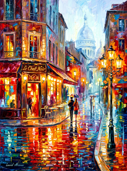 Paris Montmartre Rainy Cafe Night