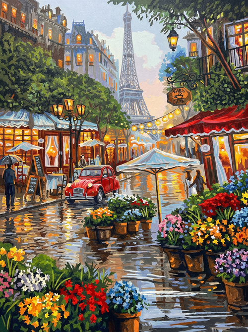 Parisian Flower Market Stroll (100 Color Diamond Painting)