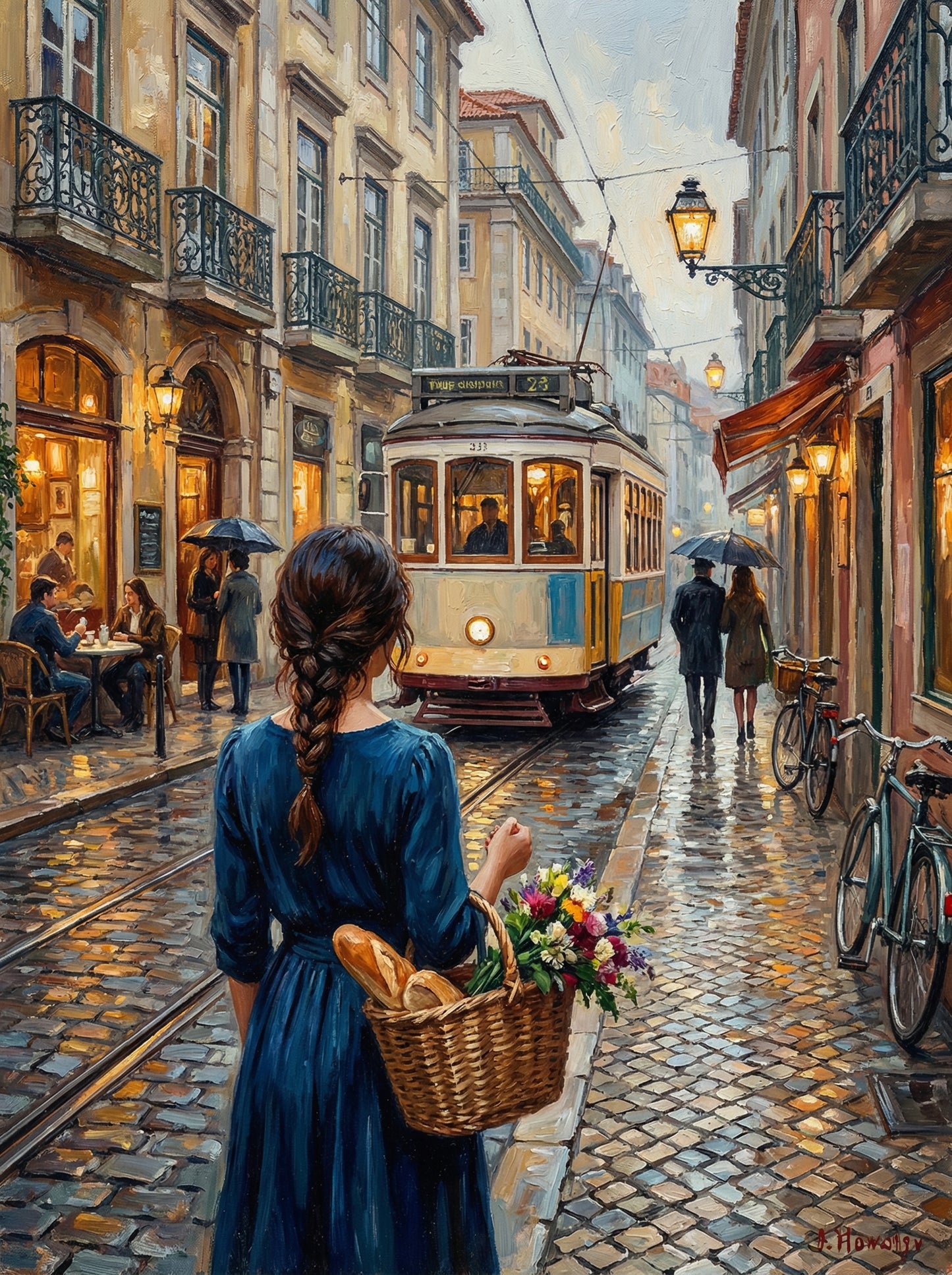 Parisian Street With Trolley (Diamond Painting)